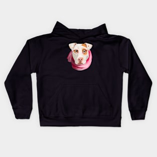 Big-Eyed Cute Pitbull Dog With A Pink Scarf Kids Hoodie